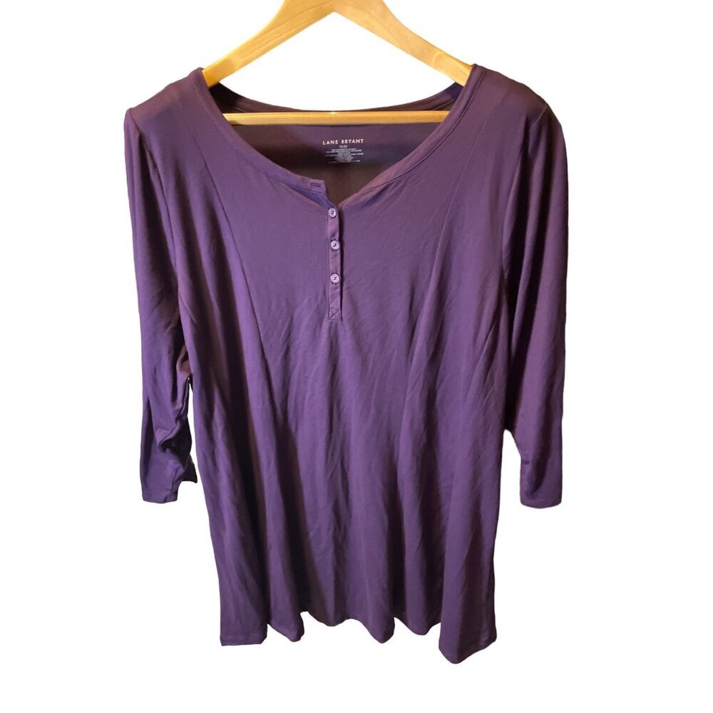 Lane Bryant NWT Dark Purple Henley 3/4 Sleeve Pullover Top Sz 22